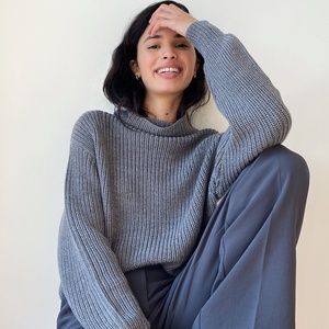 Aritzia Charcoal Ribbed Turtleneck Sweater